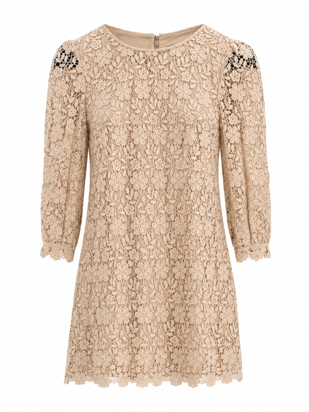 Juicy Couture Beige Floral Lace Dress With Back Zipper & Bow Detail 3/4 Sleeves